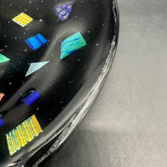 Fused Glass Plate Abstract Mosaic Black Rainbow Handmade Art Decor Dichroic Tray - Picture 6 of 7